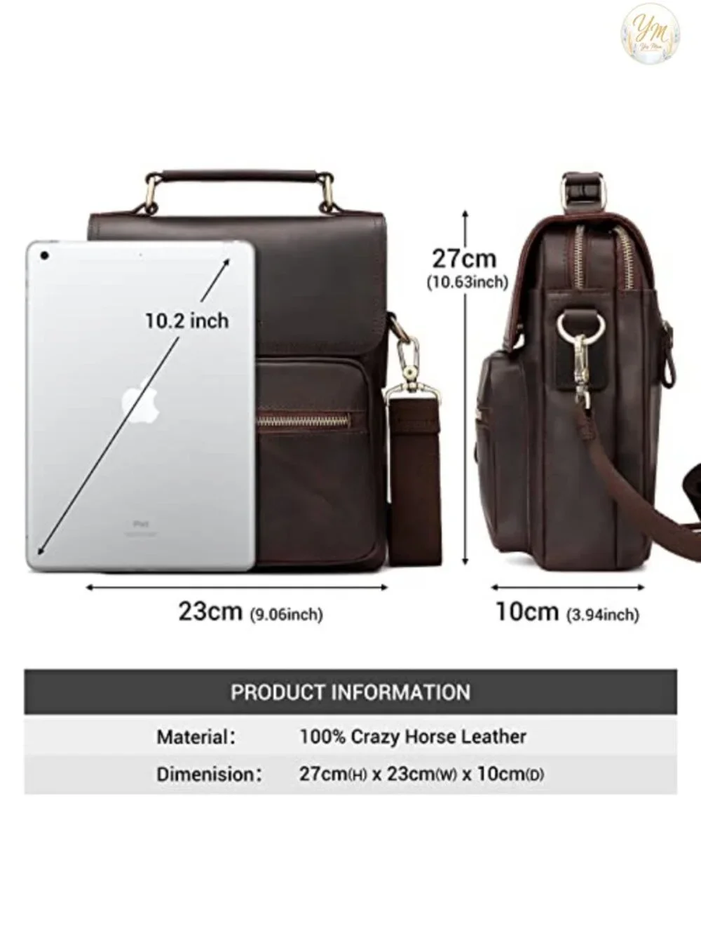 Genuine Leather Flap Messenger Bag for Men Work Business